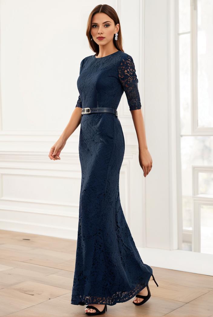 3 4 sleeve bodycon plunging back sequin evening dress 100003
