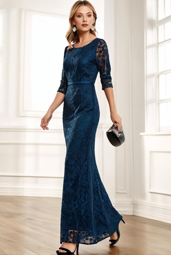 3 4 sleeve bodycon plunging back sequin evening dress 100005
