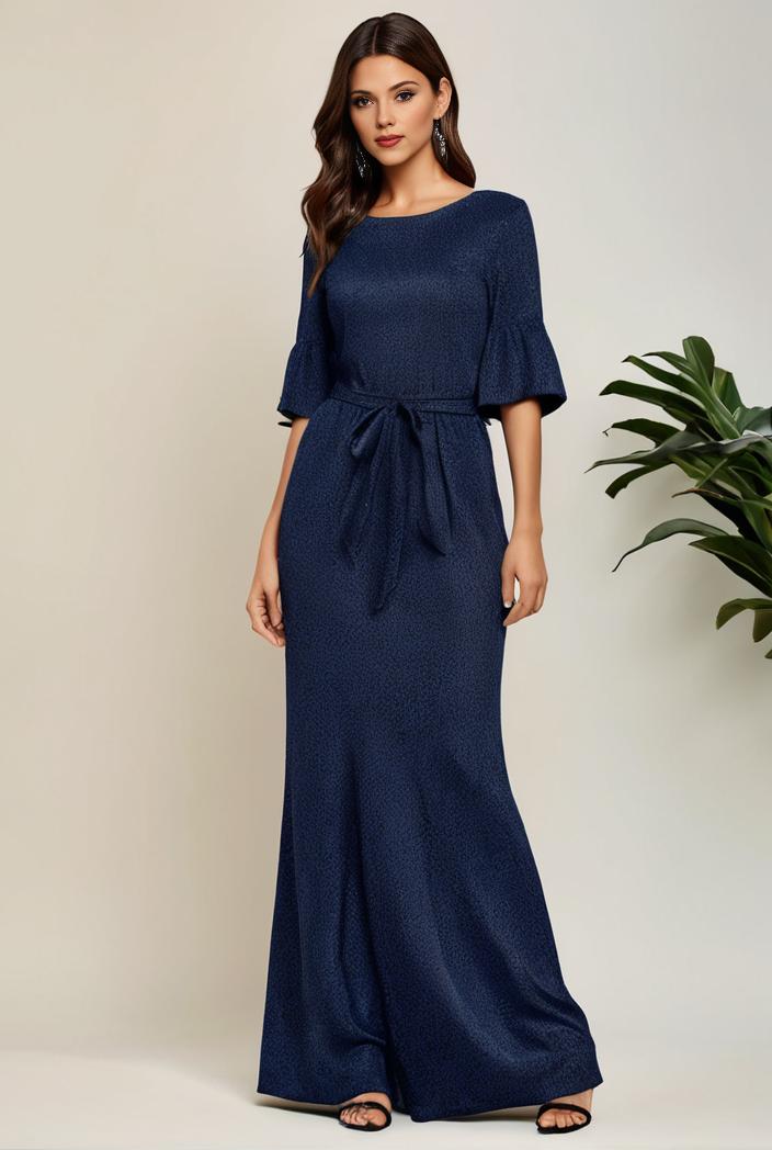 3 4 sleeve bodycon plunging back sequin evening dress 100011