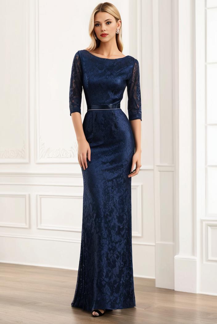 3 4 sleeve bodycon plunging back sequin evening dress 100034
