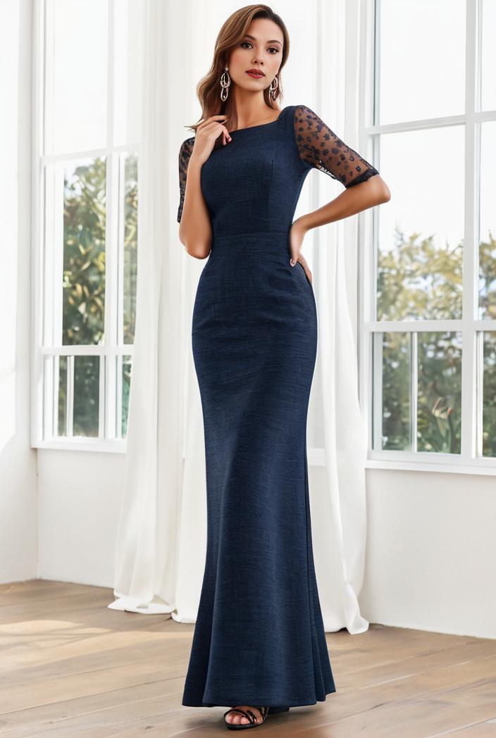 3 4 sleeve bodycon plunging back sequin evening dress 100041