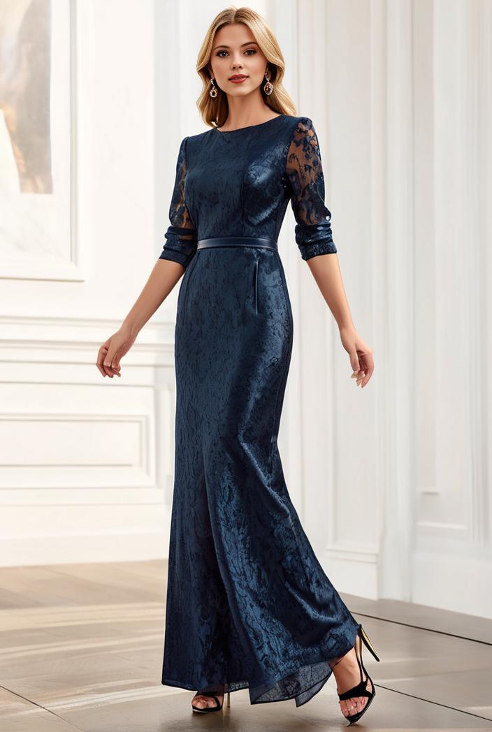 3 4 sleeve bodycon plunging back sequin evening dress 100043