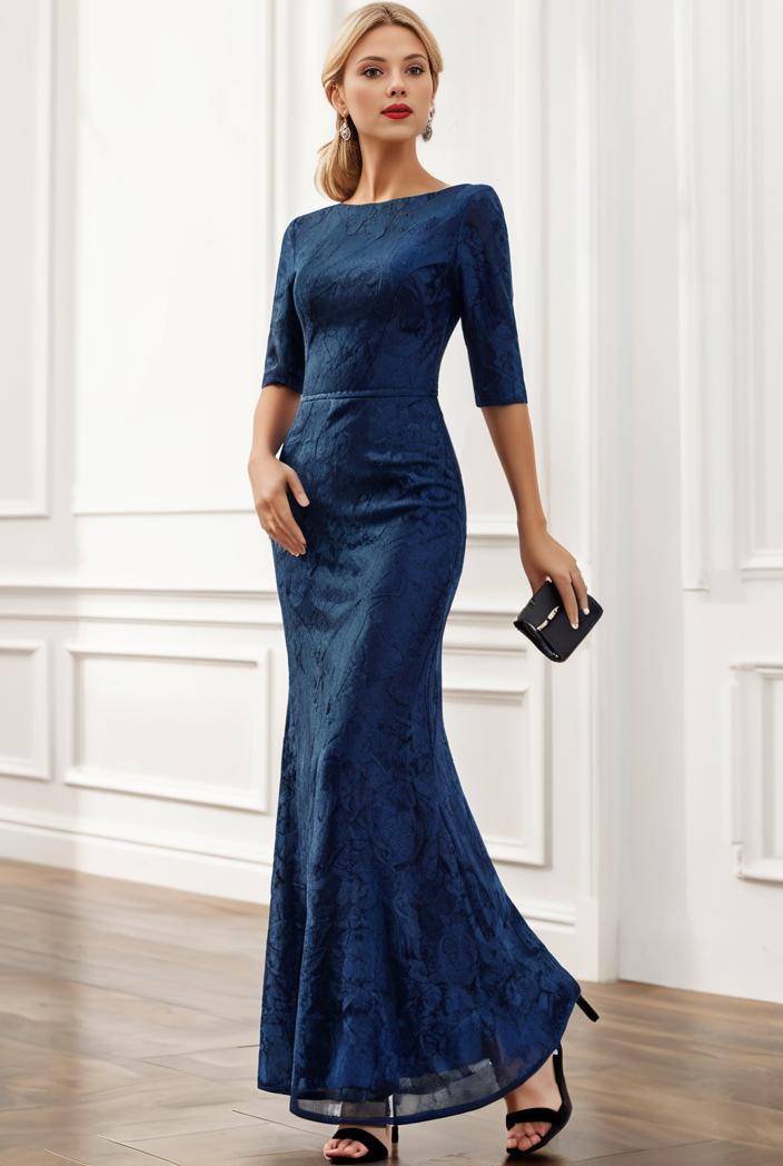 3 4 sleeve bodycon plunging back sequin evening dress 100045