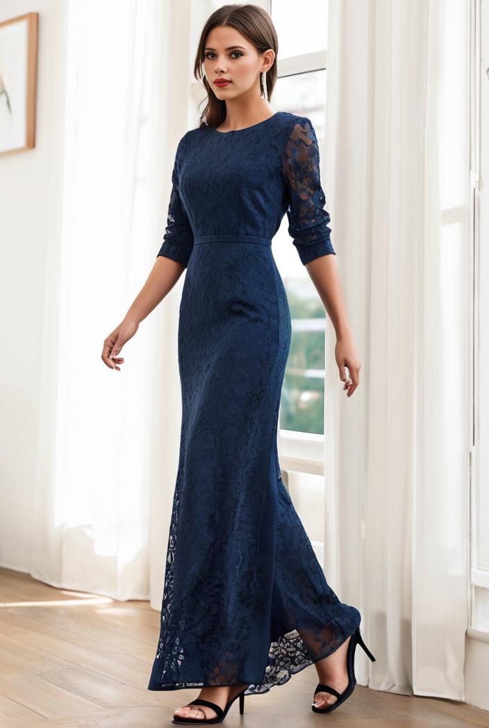 3 4 sleeve bodycon plunging back sequin evening dress 100050