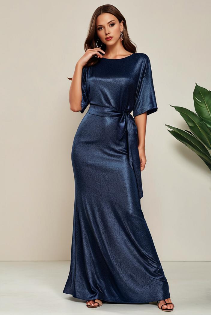 3 4 sleeve bodycon plunging back sequin evening dress 100055