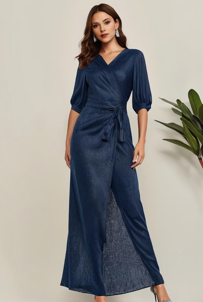 3 4 sleeve bodycon plunging back sequin evening dress 100056