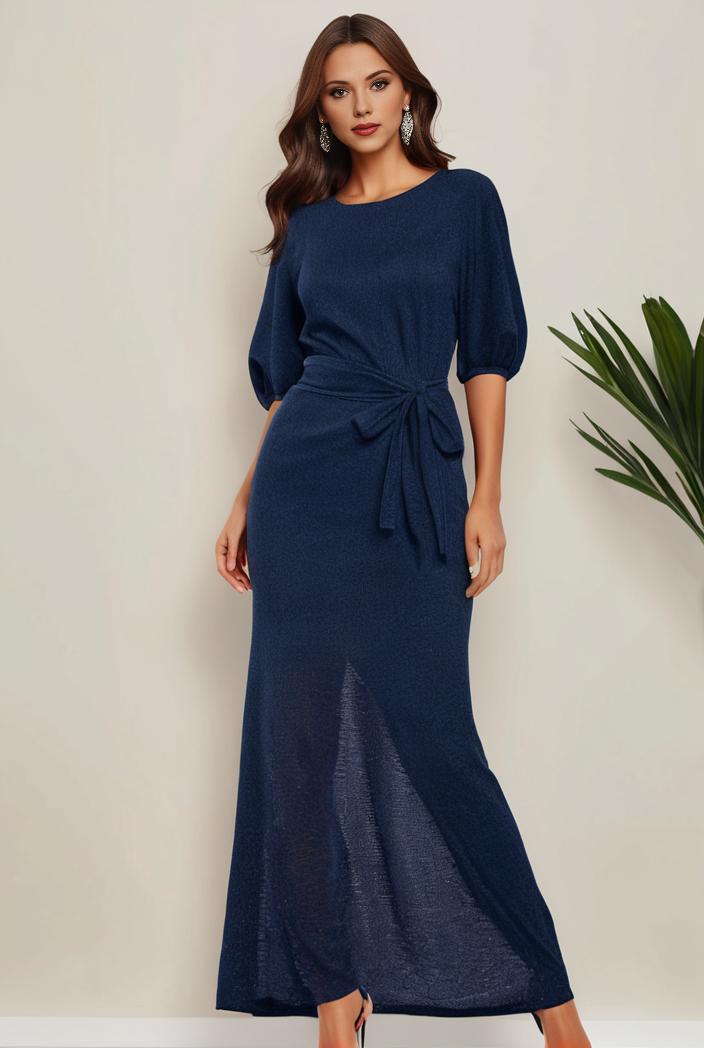 3 4 sleeve bodycon plunging back sequin evening dress 100058