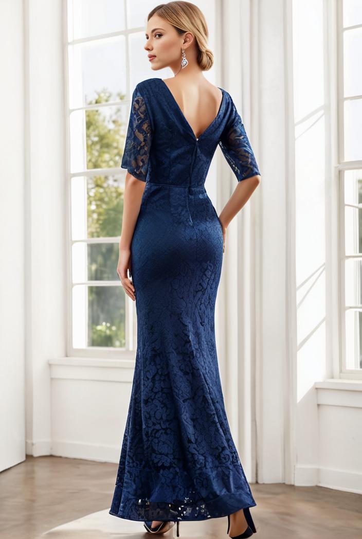 3 4 sleeve bodycon plunging back sequin evening dress 100061