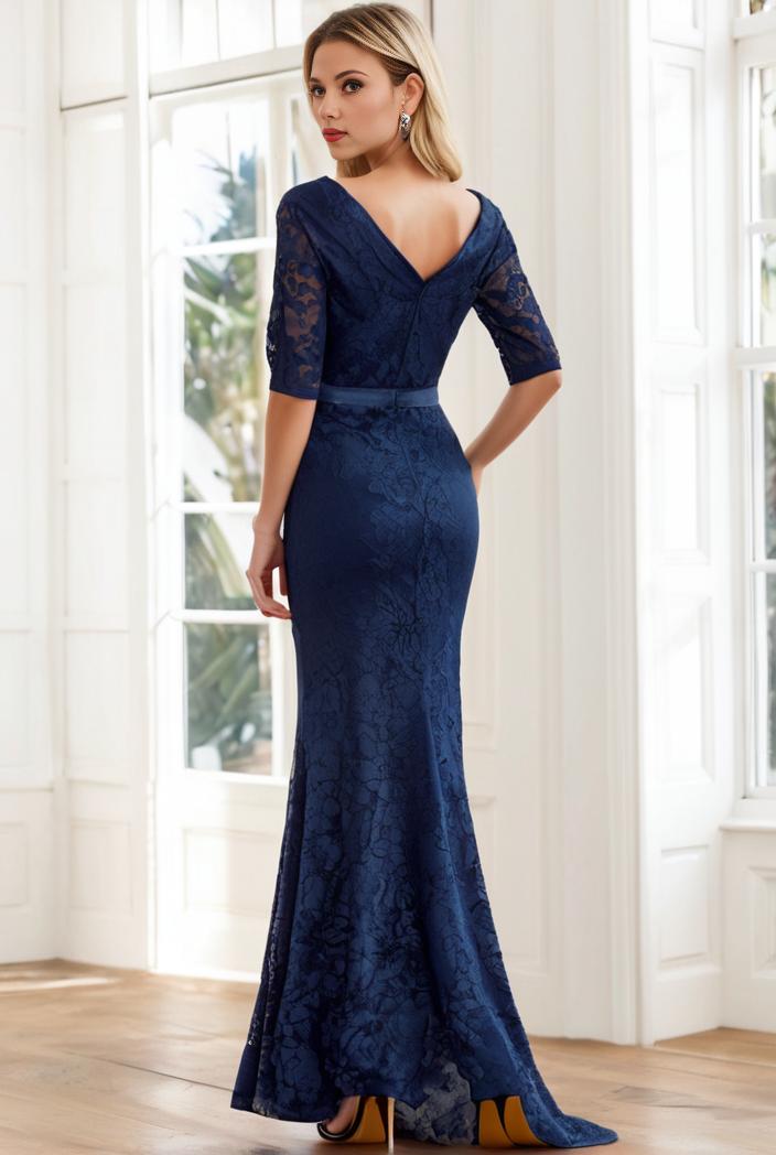 3 4 sleeve bodycon plunging back sequin evening dress 100066