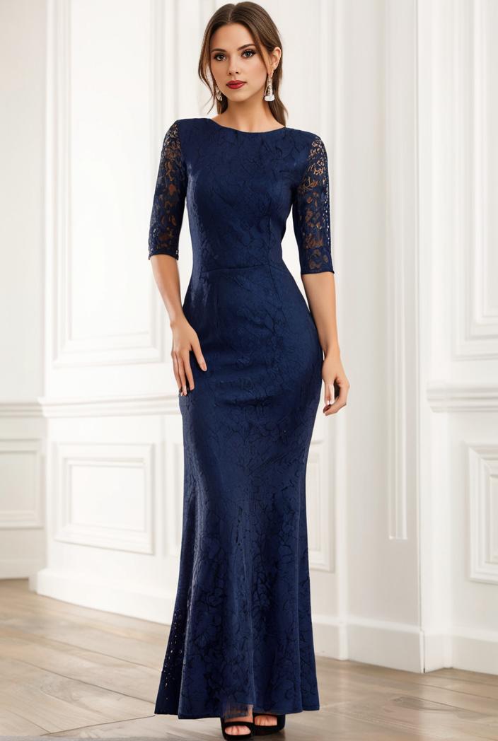 3 4 sleeve bodycon plunging back sequin evening dress 100074