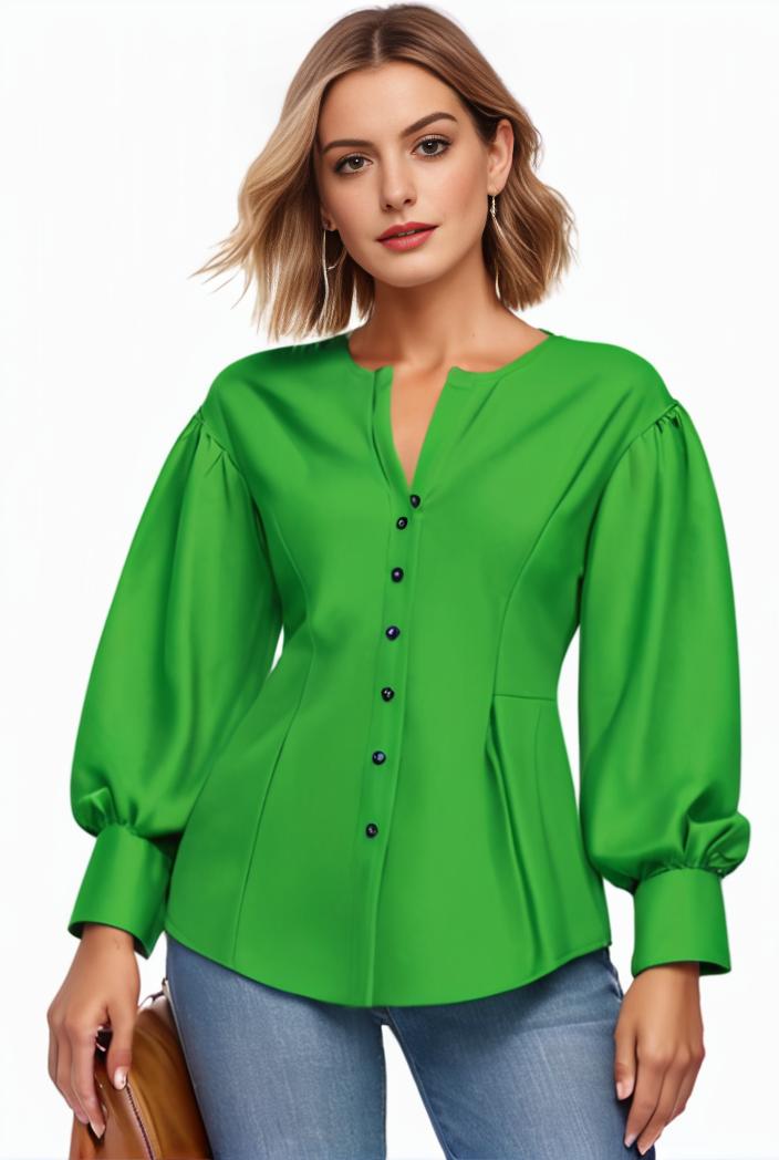 plus size casual blouse women s plus solid button up lantern sleeve turn down collar nipped waist blouse 101661