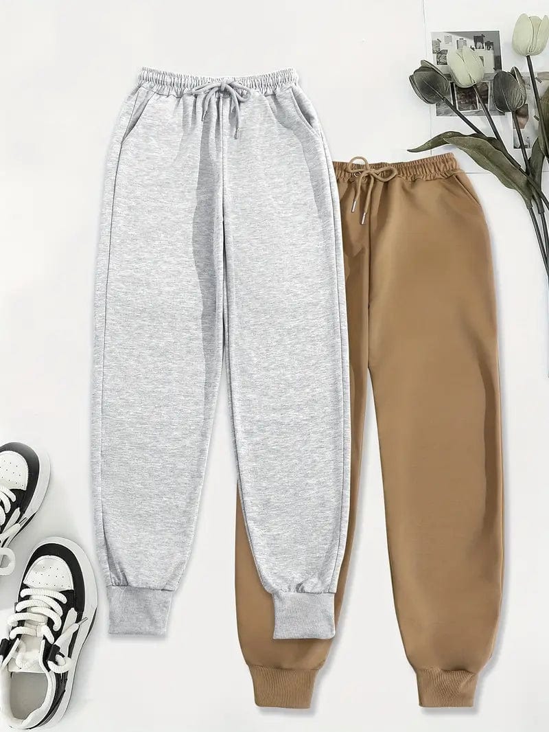 Versatile Solid Drawstring High Waisted Sweatpants Set for Women
