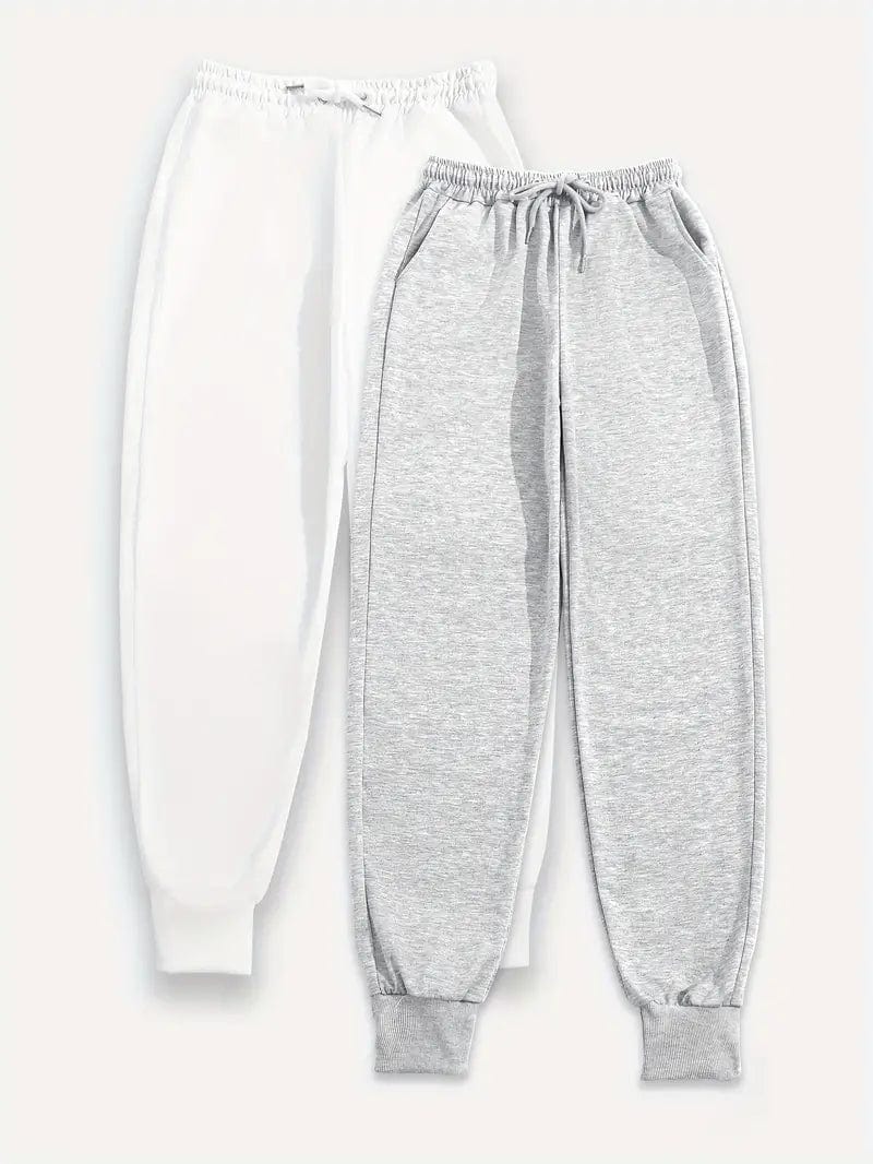 Versatile Solid Drawstring High Waisted Sweatpants Set for Women