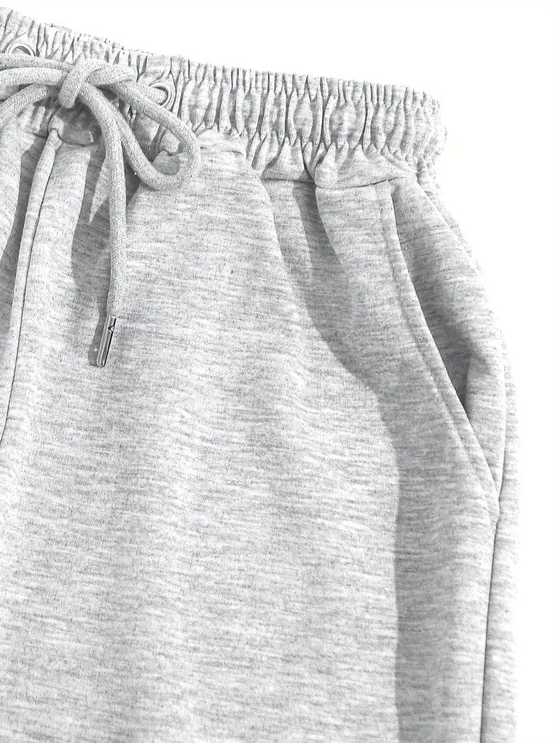 Versatile Solid Drawstring High Waisted Sweatpants Set for Women