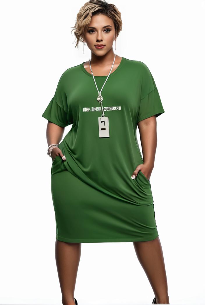 plus size faith letter print short sleeve midi dress with pockets women s plus slight stretch casual dress 108518