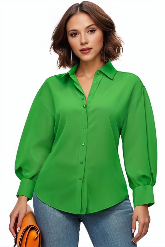 plus size casual blouse women s plus solid button up lantern sleeve turn down collar nipped waist blouse 113054