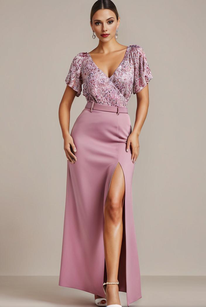 plus size front slit short sleeve with sequin mother of the bride dress 113909