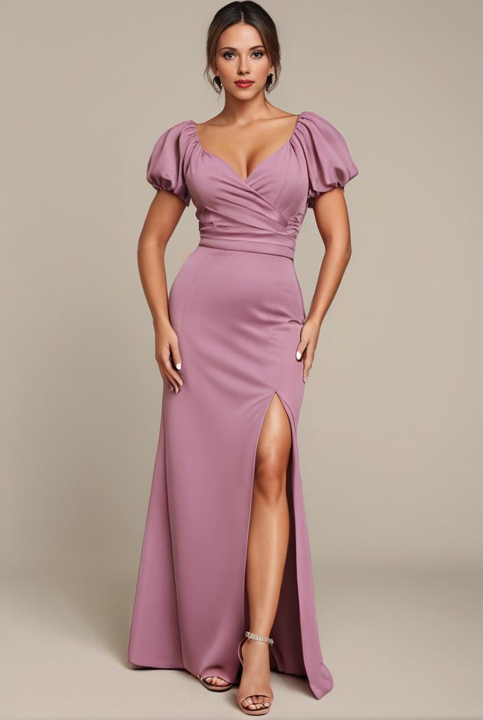 plus size front slit short sleeve with sequin mother of the bride dress 113911