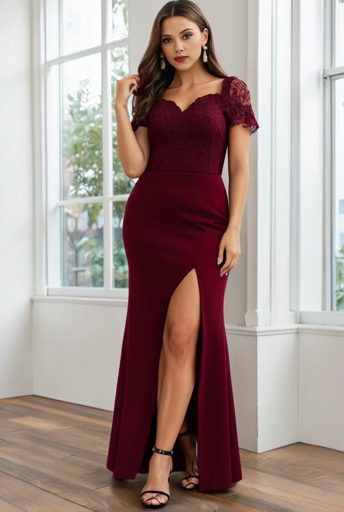 plus size front slit short sleeve with sequin mother of the bride dress 113971