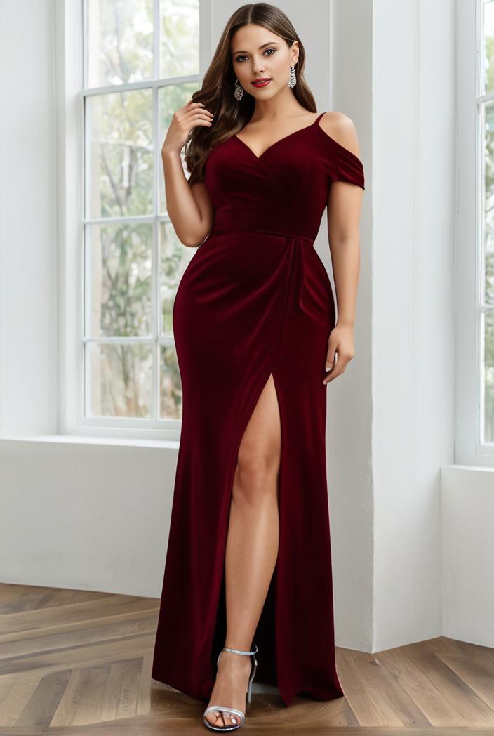plus size front slit short sleeve with sequin mother of the bride dress 113974