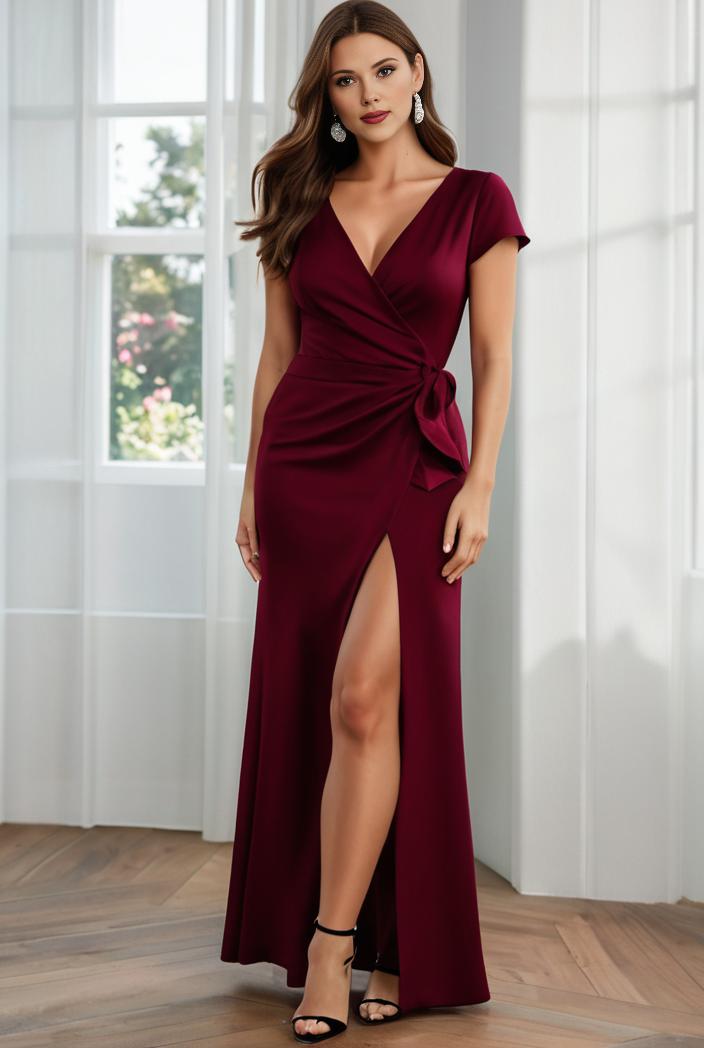 plus size front slit short sleeve with sequin mother of the bride dress 113975