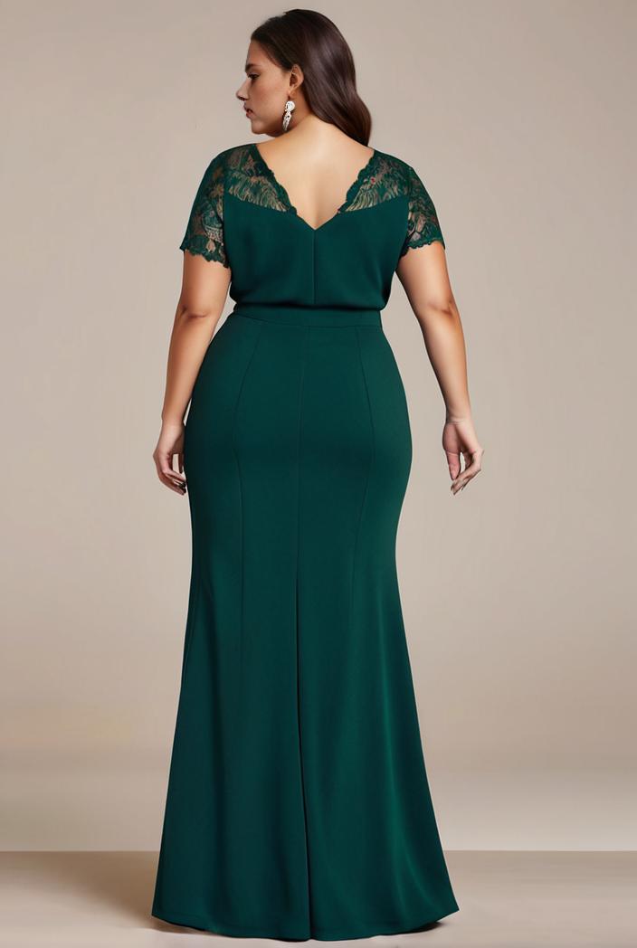 plus size front slit short sleeve with sequin mother of the bride dress 113979
