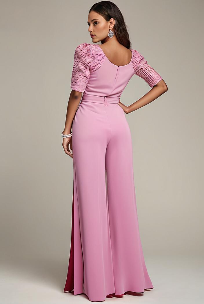plus size front slit short sleeve with sequin mother of the bride dress 114014