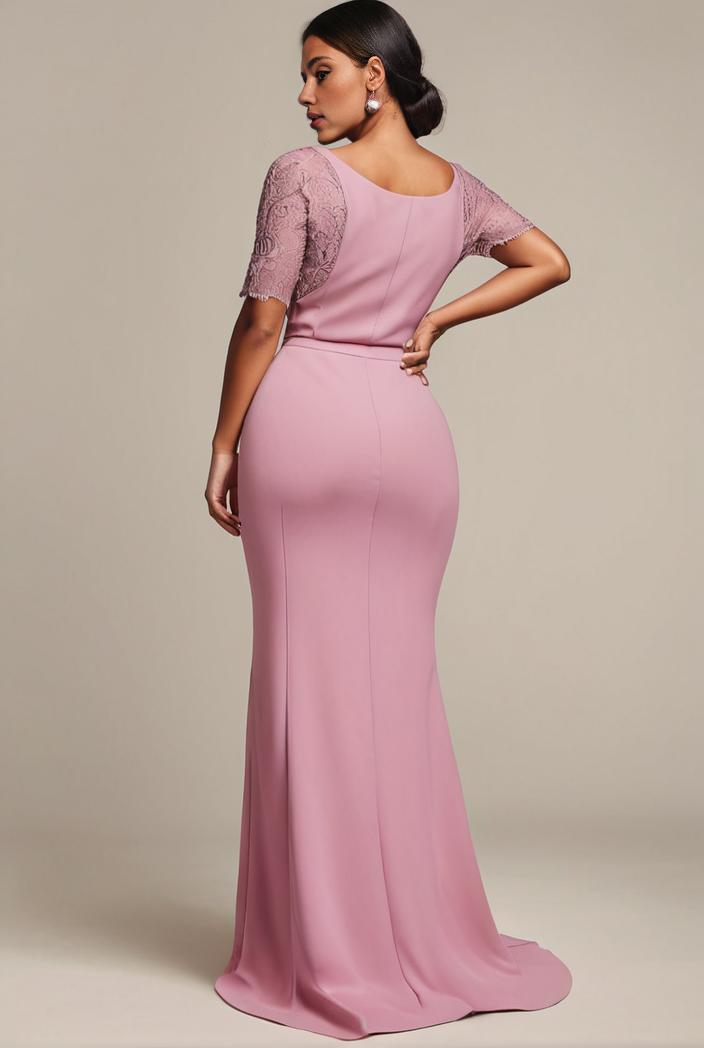 plus size front slit short sleeve with sequin mother of the bride dress 114017