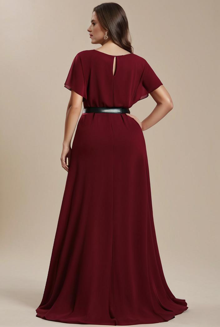 plus size simple chiffon pleated a line round neckline bridesmaid dress 115961