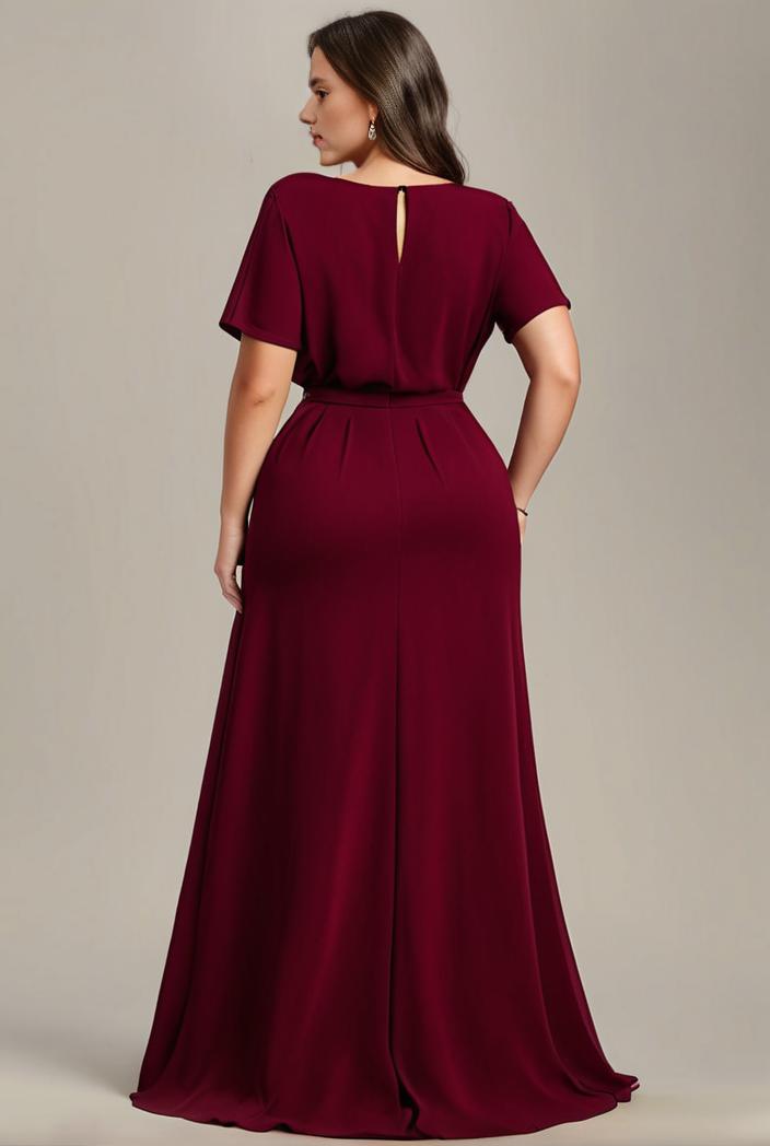 plus size simple chiffon pleated a line round neckline bridesmaid dress 115963