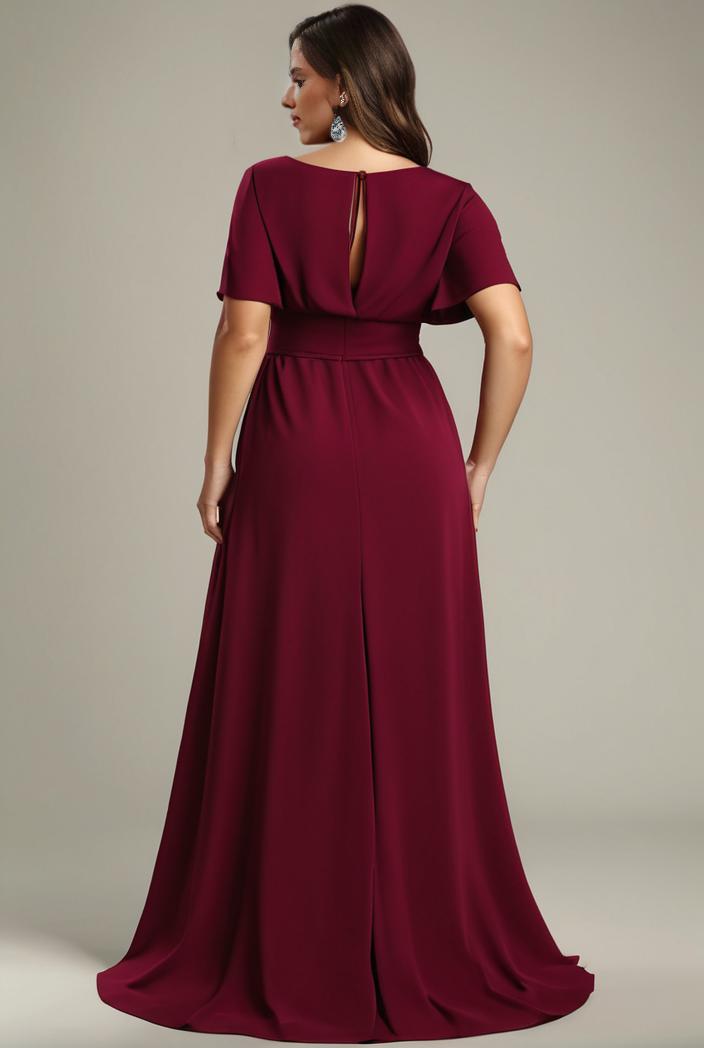 plus size simple chiffon pleated a line round neckline bridesmaid dress 115964