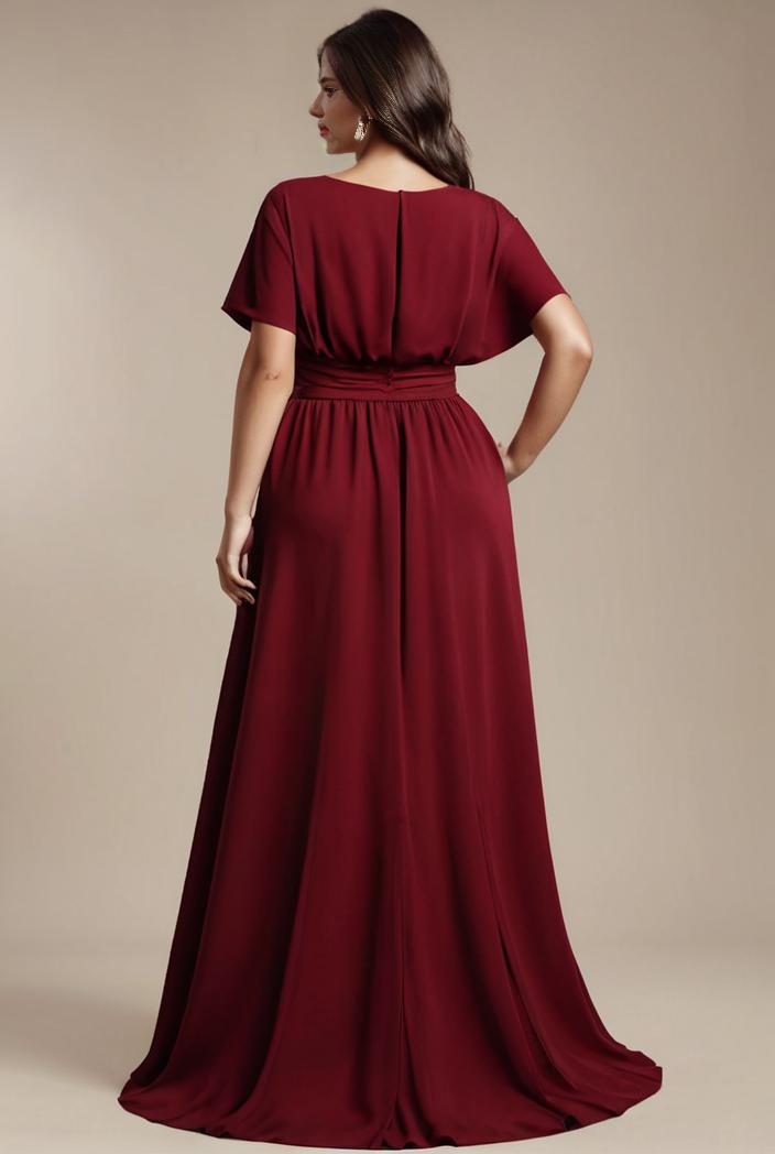 plus size simple chiffon pleated a line round neckline bridesmaid dress 115965