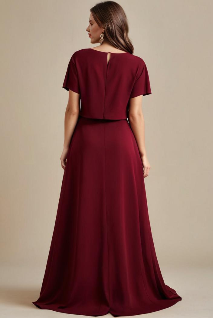 plus size simple chiffon pleated a line round neckline bridesmaid dress 115966
