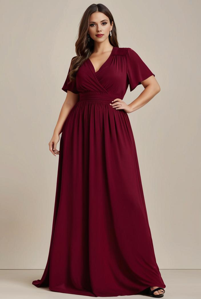 plus size simple chiffon pleated a line round neckline bridesmaid dress 115968