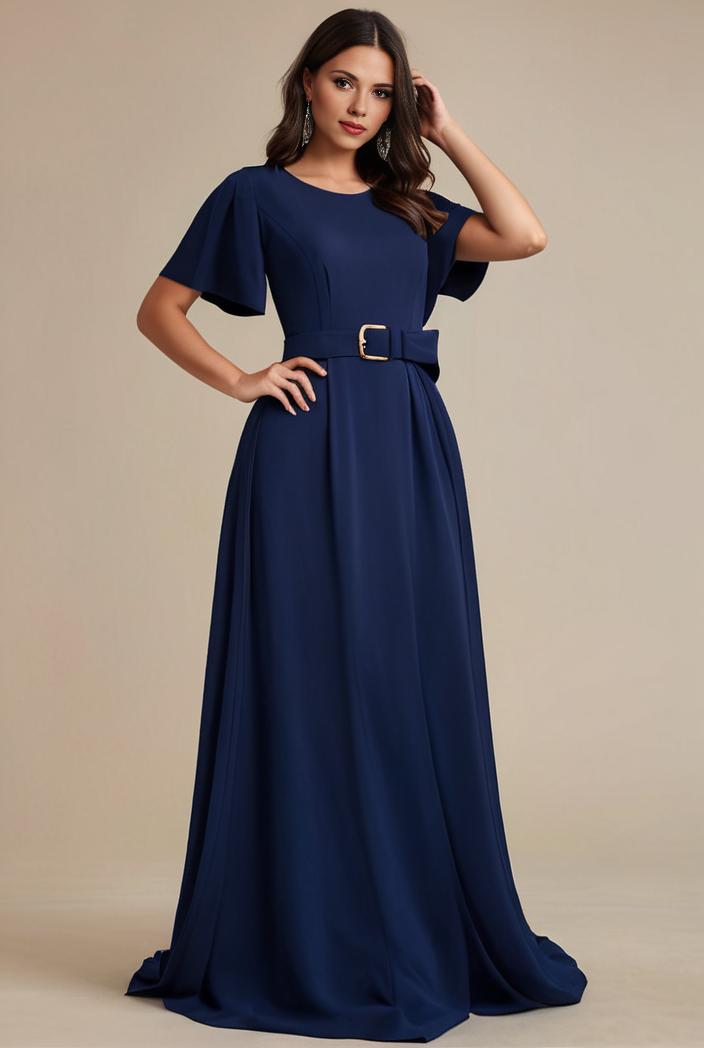 plus size simple chiffon pleated a line round neckline bridesmaid dress 118324