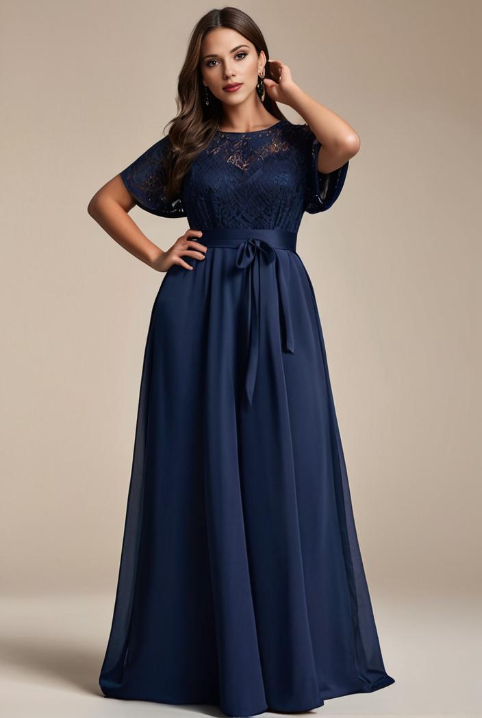 plus size simple chiffon pleated a line round neckline bridesmaid dress 118379