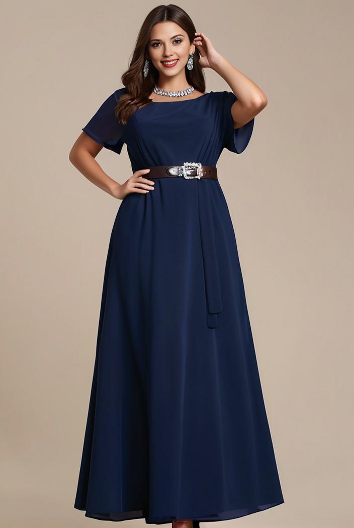 plus size simple chiffon pleated a line round neckline bridesmaid dress 118434