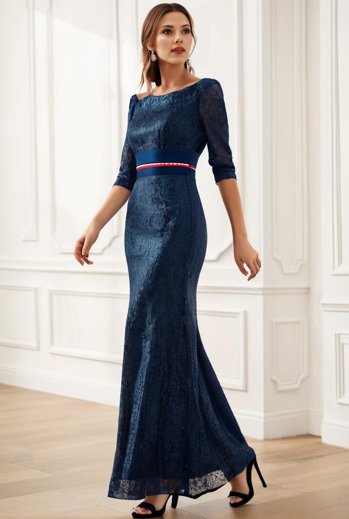 3 4 sleeve bodycon plunging back sequin evening dress 122463