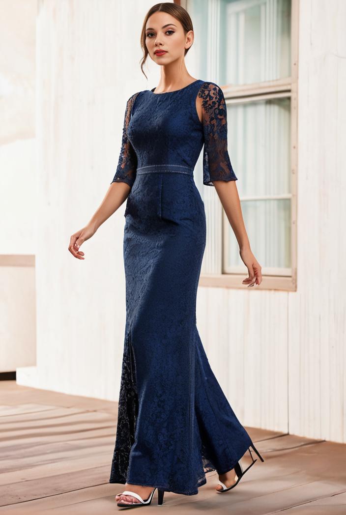 3 4 sleeve bodycon plunging back sequin evening dress 122465