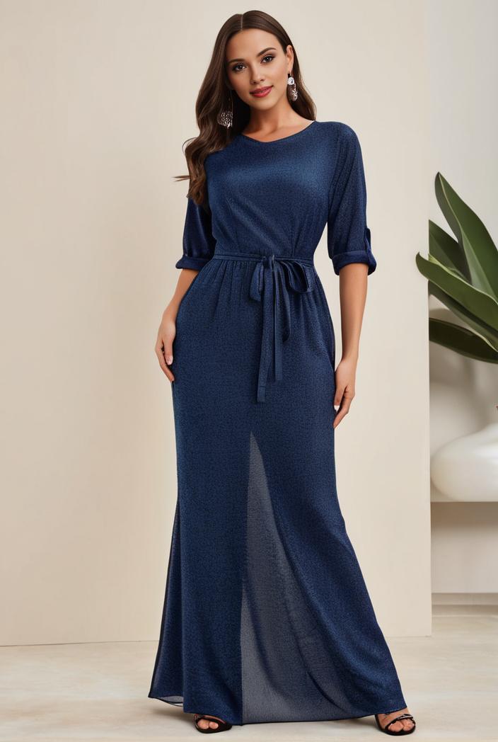3 4 sleeve bodycon plunging back sequin evening dress 122470