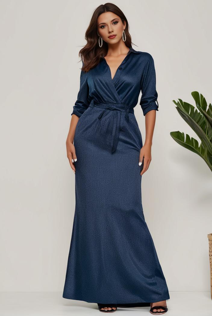 3 4 sleeve bodycon plunging back sequin evening dress 122473