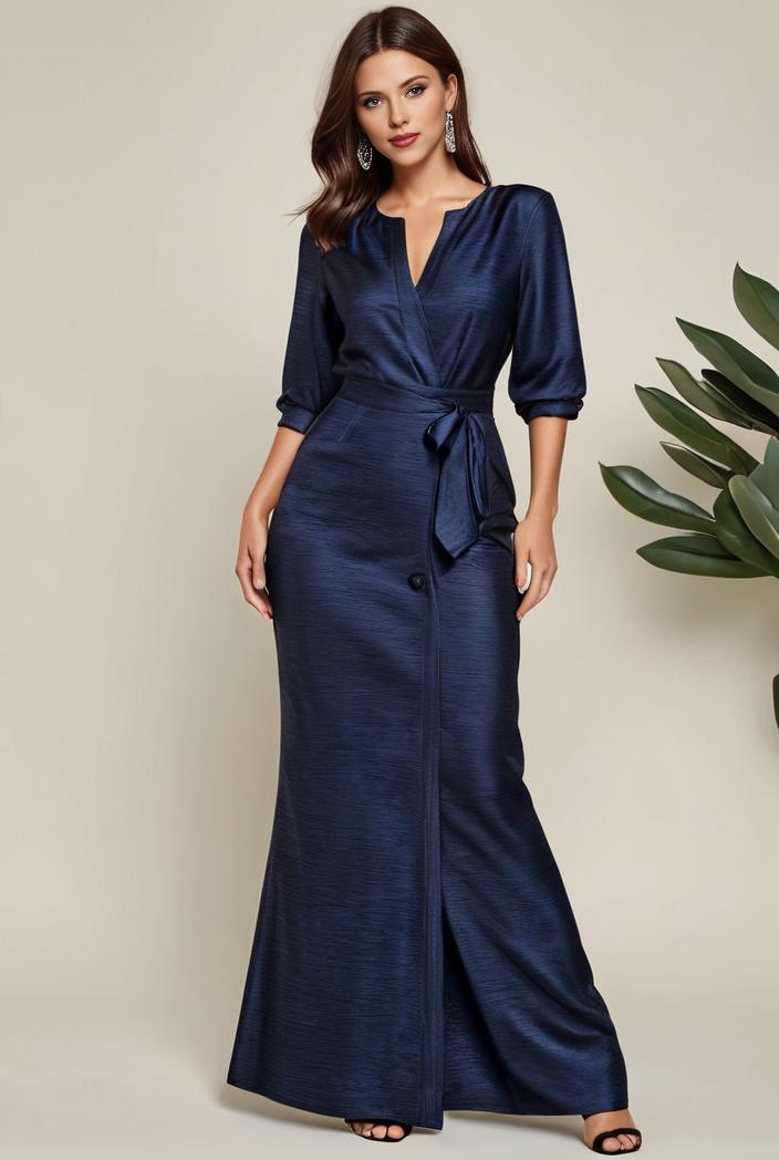 3 4 sleeve bodycon plunging back sequin evening dress 122474