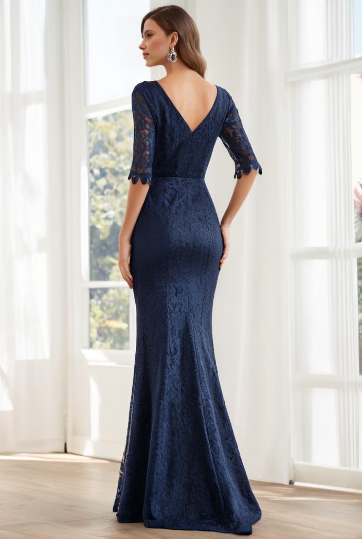 3 4 sleeve bodycon plunging back sequin evening dress 122481