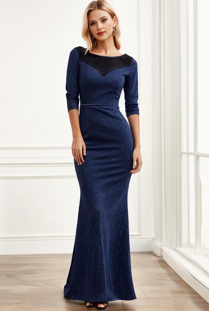 3 4 sleeve bodycon plunging back sequin evening dress 122492