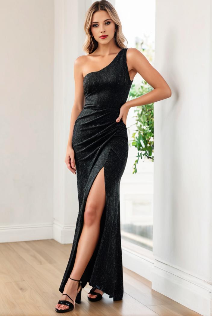 asymmetrical one shoulder feather bodycon sequin evening dress 122538