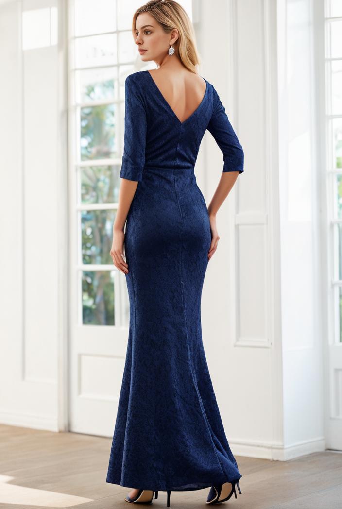 3 4 sleeve bodycon plunging back sequin evening dress 112329