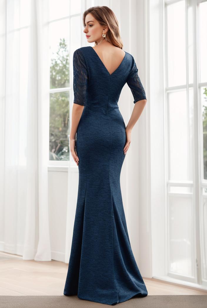 3 4 sleeve bodycon plunging back sequin evening dress 112330