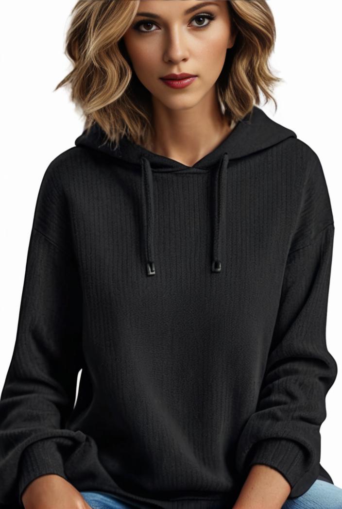 plus size casual hoodie women s plus solid ribbed long sleeve slight stretch hoodie drawstring sweatshirt 131428