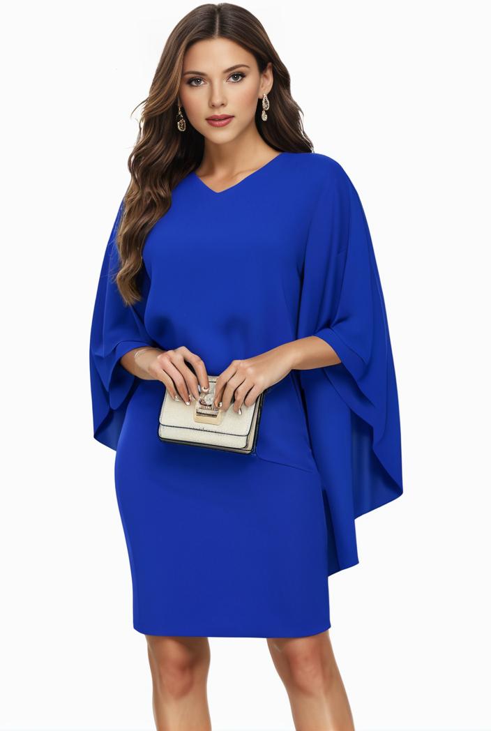 plus size solid round neck 3 4 sleeve cape midi dress women s plus elegant slight stretch cape midi dress 134349