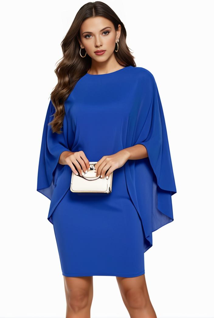 plus size solid round neck 3 4 sleeve cape midi dress women s plus elegant slight stretch cape midi dress 134350